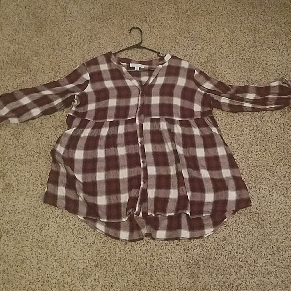 Red, white and black plaid shirt